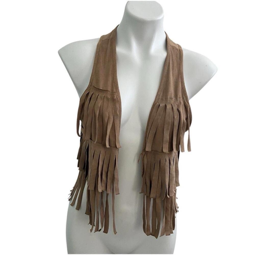 CLK Tan Fringed Western Vest BOHO Festival BOHEMIAN Cowgirl XSmall - Small NEW